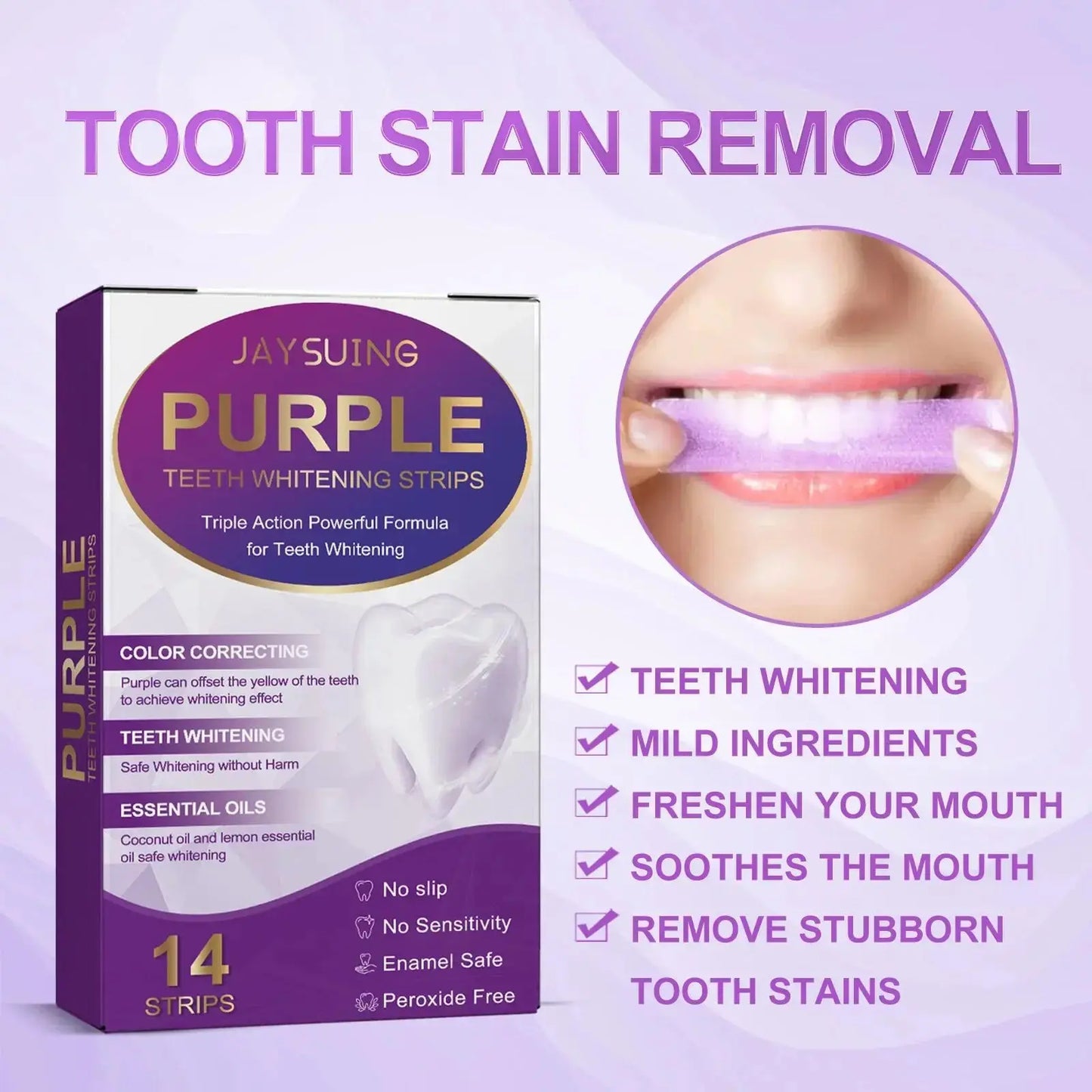 14pcs/box Teeth Bleaching Strip Purple Dental Cleaning Drovia