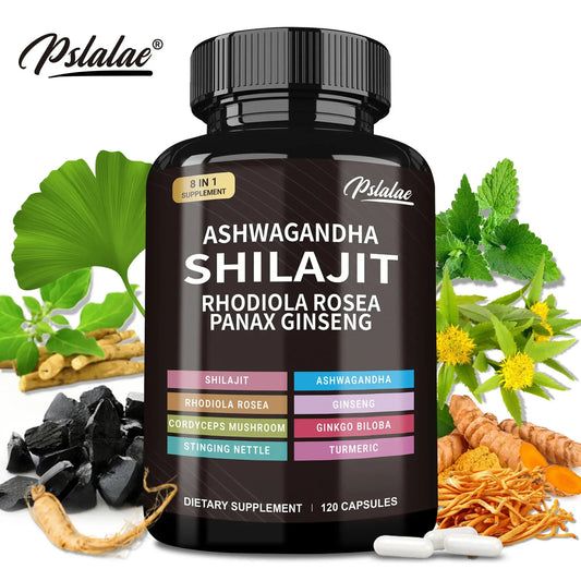 Shilajit, Ashwagandha, Rhodiola Rosea, Panax Ginseng - Boosts Energy and Endurance, Increases Muscle Mass - 120 Capsules Drovia