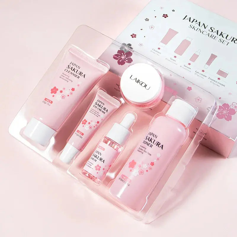 Face Skin Care Set Cleanser Sakura Essence Cream Moisturizing Toner Eye Cream Face Serum Improve Roughness & Dryness Skin Care Drovia