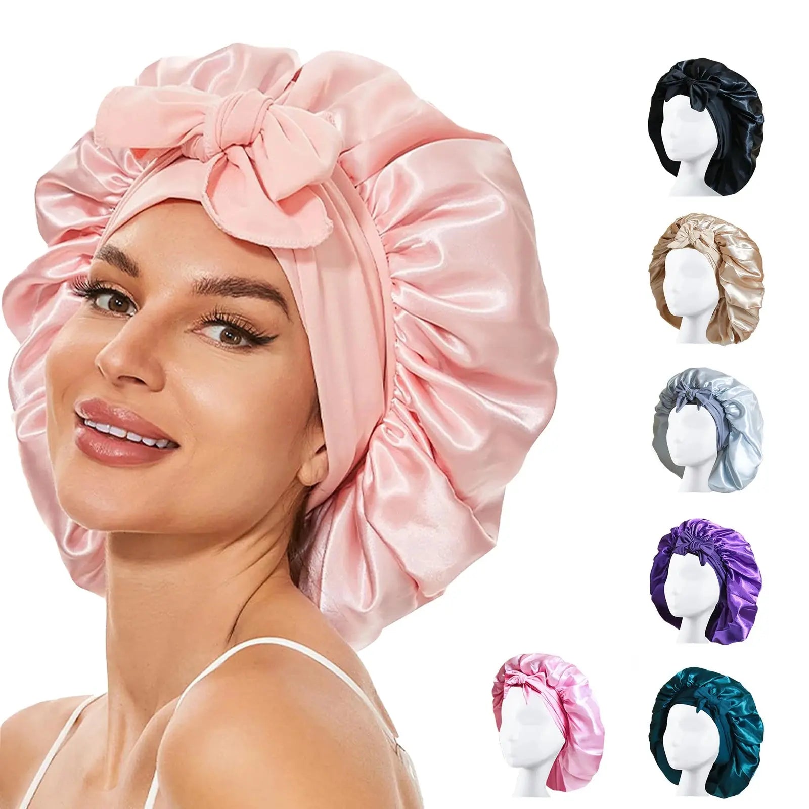 New Silky Bonnet For Sleeping Women Satin Bonnet Hair Bonnet Night Sleep Cap Scarf Wrap For Curly Hair Tie Band For CurlyHat Drovia