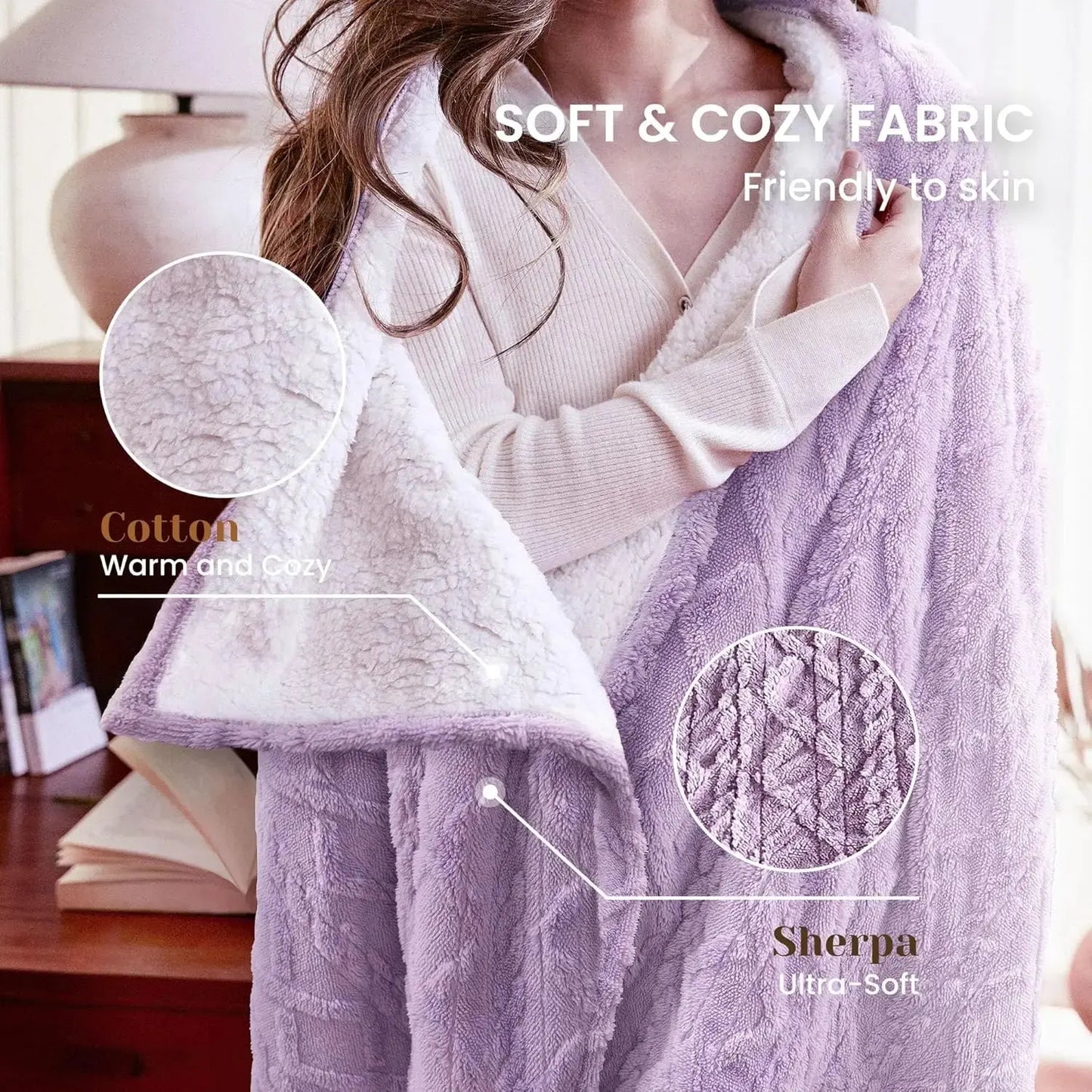 Soft Electric Heated Throw Blanket, 50x60 Inches, 5 Heat Levels with Auto-Off, Machine Washable in Purple - Drovia