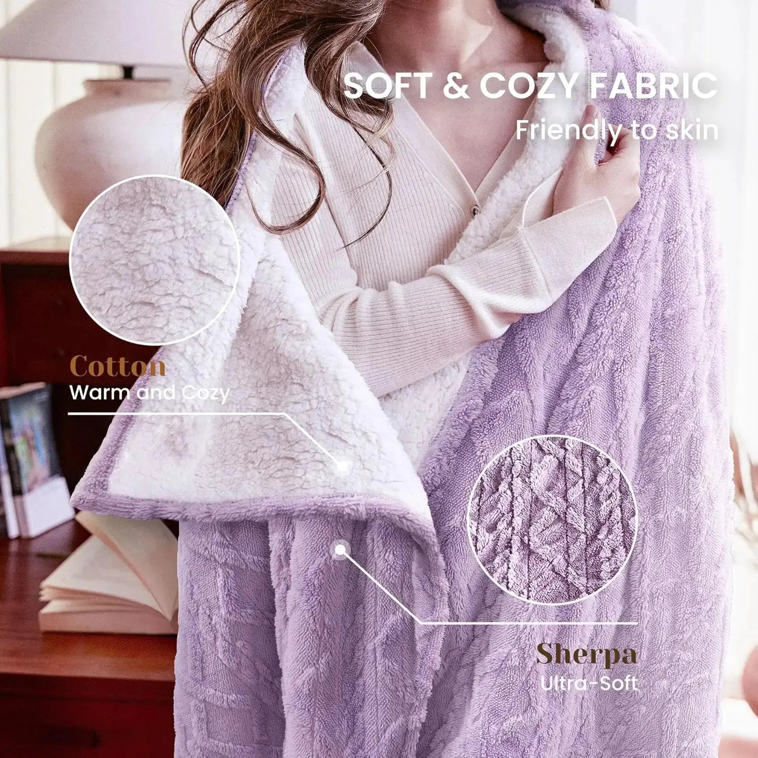 Soft Electric Heated Throw Blanket, 50x60 Inches, 5 Heat Levels with Auto-Off, Machine Washable in Purple - Drovia