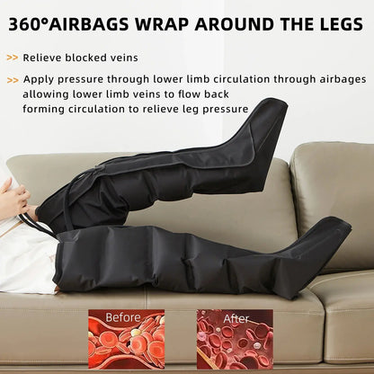 Air Pressure Leg Massager Foot Massage Boots Kneading Squeeze Deep Relaxation Calf With Remote Control to Relieve Varicos Veins - Drovia