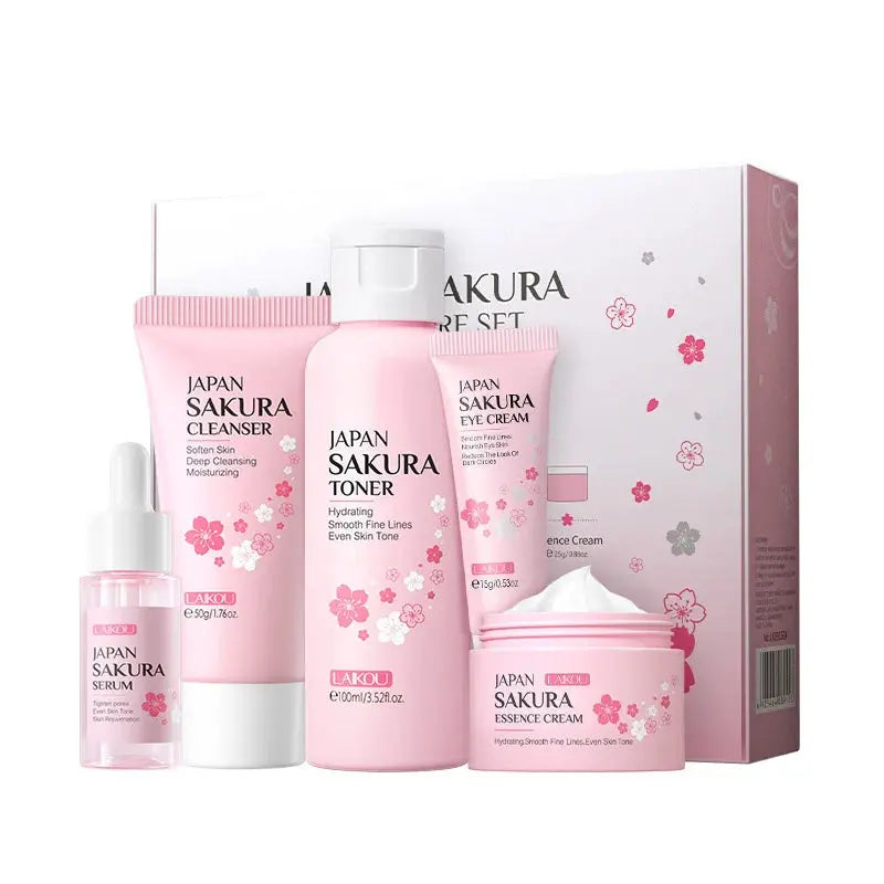 Face Skin Care Set Cleanser Sakura Essence Cream Moisturizing Toner Eye Cream Face Serum Improve Roughness & Dryness Skin Care Drovia