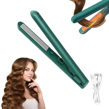 2-in-1 Hair Straightener & Curler, Mini Dual Purpose Curling Iron, Portable Curling Wand and Flat Iron Travel for All Hair Types Drovia