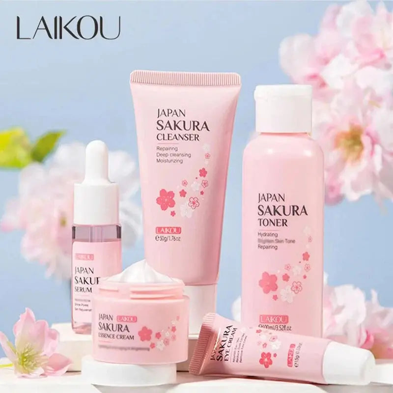 Face Skin Care Set Cleanser Sakura Essence Cream Moisturizing Toner Eye Cream Face Serum Improve Roughness & Dryness Skin Care Drovia