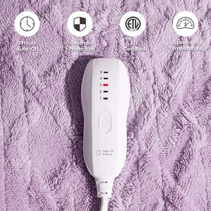 Soft Electric Heated Throw Blanket, 50x60 Inches, 5 Heat Levels with Auto-Off, Machine Washable in Purple - Drovia