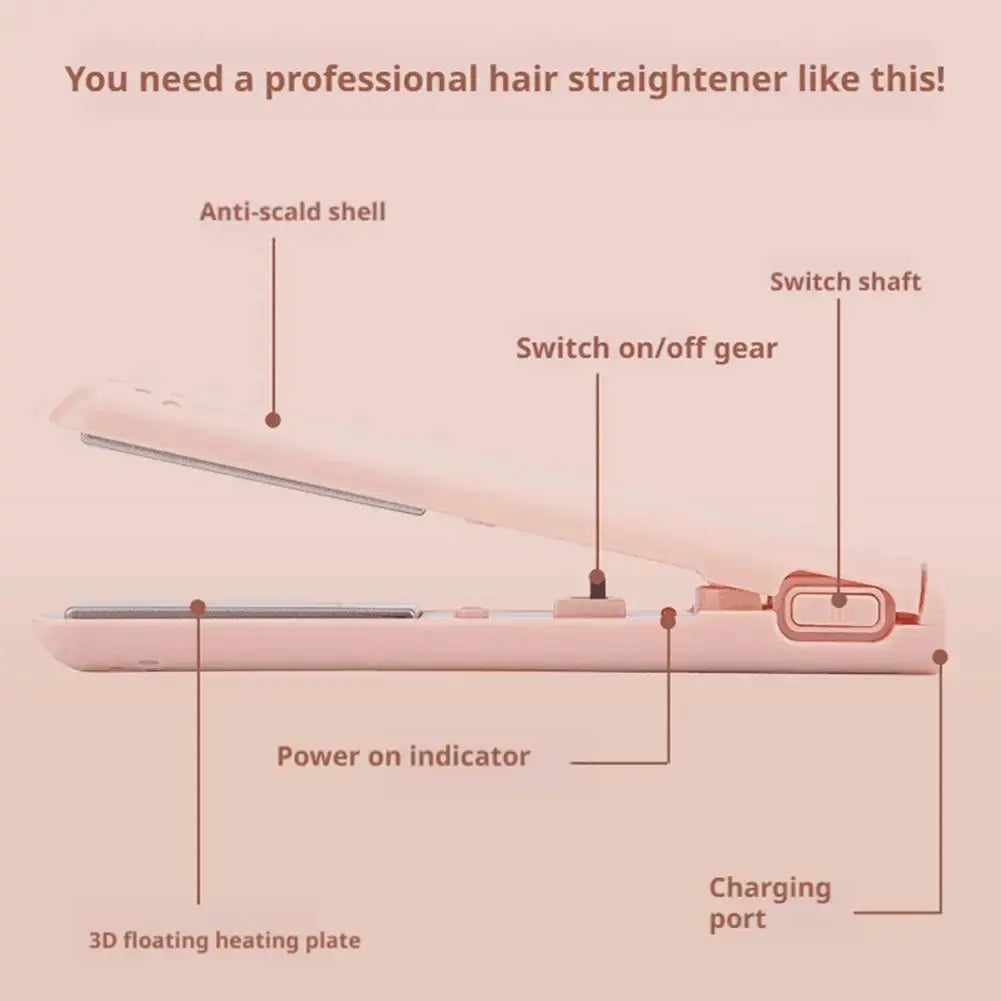 2-in-1 Hair Straightener & Curler, Mini Dual Purpose Curling Iron, Portable Curling Wand and Flat Iron Travel for All Hair Types Drovia