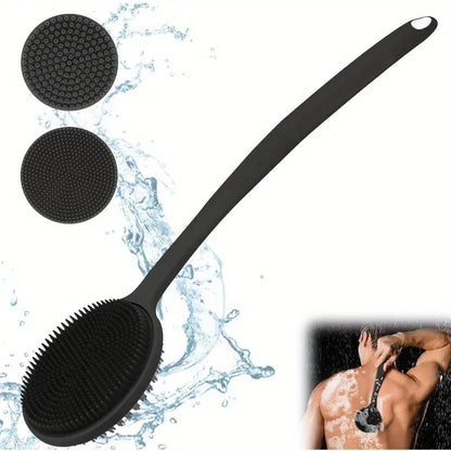 Silicone Back Scrubber Brush for Shower  Long Handle Body Deep Cleansing and Exfoliating Massage Double-Sided Soft Bristles Drovia