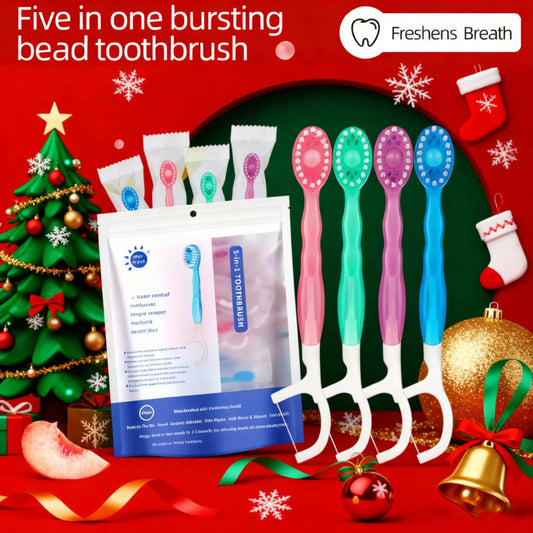 5-in-1 Disposable Toothbrush - Soft-bristled Adult Pop-up Toothbrush - Travel-sized Small Head Portable Toothbrush - Dental Flos Drovia