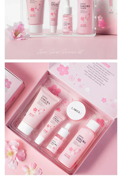 Face Skin Care Set Cleanser Sakura Essence Cream Moisturizing Toner Eye Cream Face Serum Improve Roughness & Dryness Skin Care Drovia