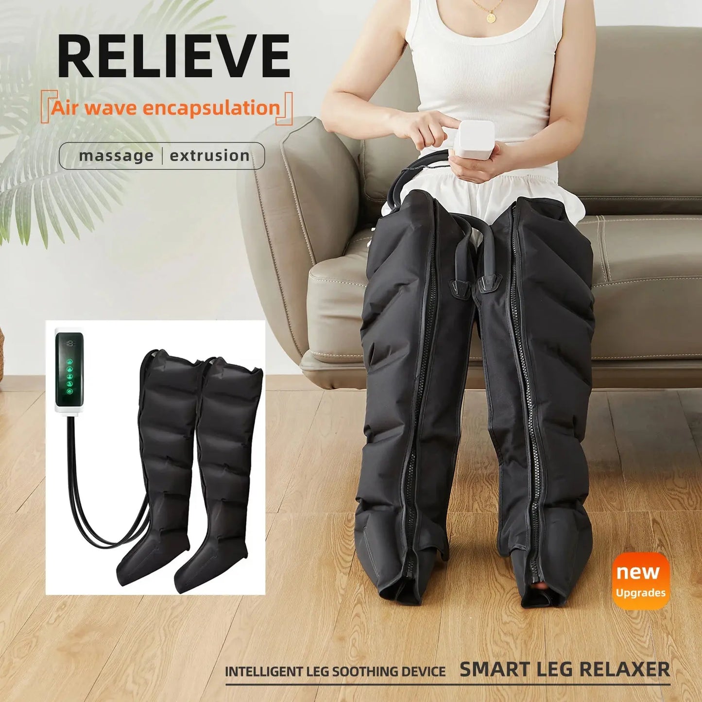 Air Pressure Leg Massager Foot Massage Boots Kneading Squeeze Deep Relaxation Calf With Remote Control to Relieve Varicos Veins - Drovia