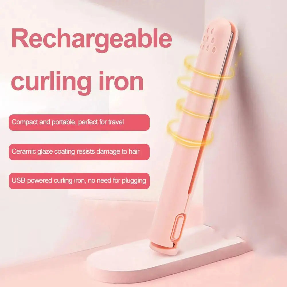 2-in-1 Hair Straightener & Curler, Mini Dual Purpose Curling Iron, Portable Curling Wand and Flat Iron Travel for All Hair Types Drovia