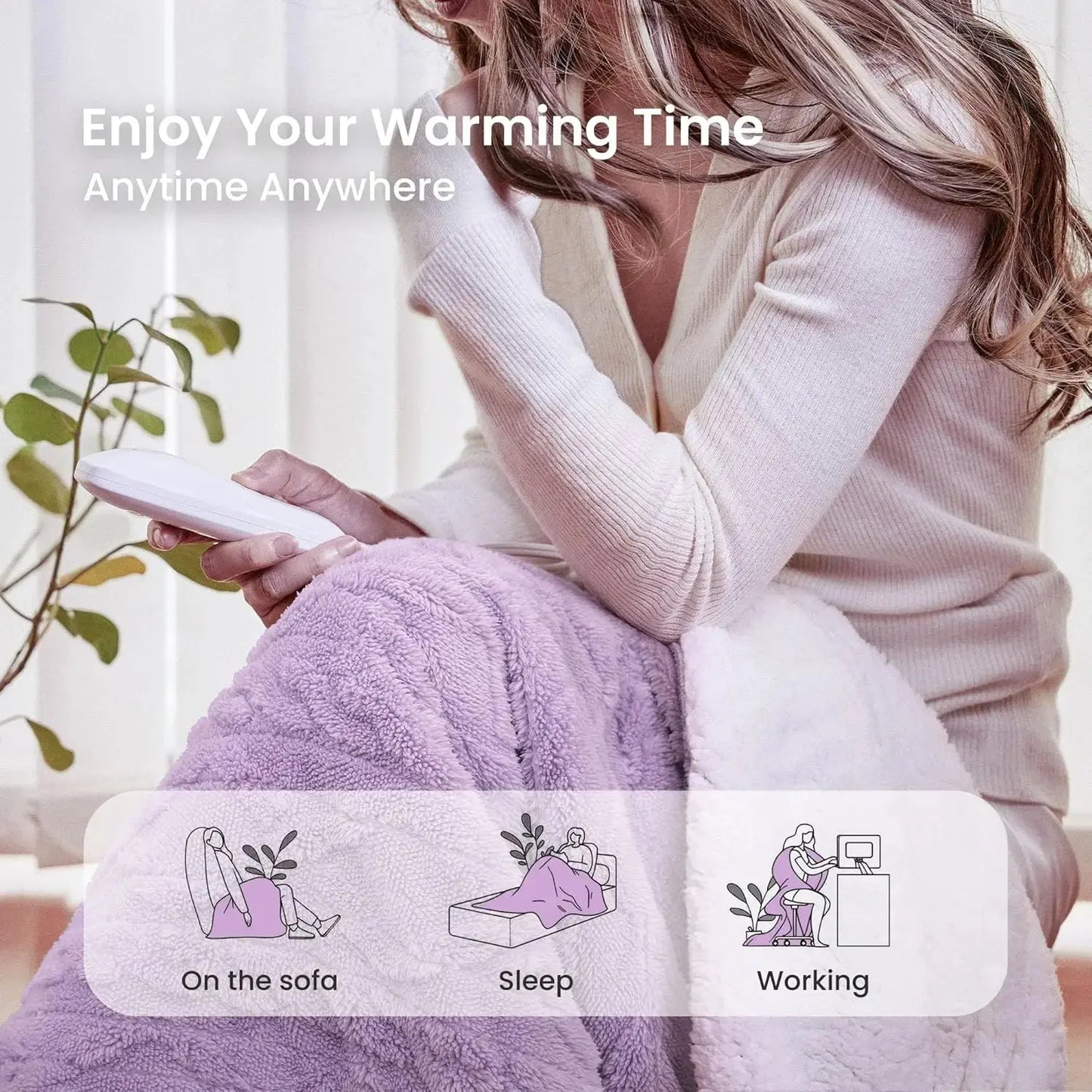 Soft Electric Heated Throw Blanket, 50x60 Inches, 5 Heat Levels with Auto-Off, Machine Washable in Purple - Drovia