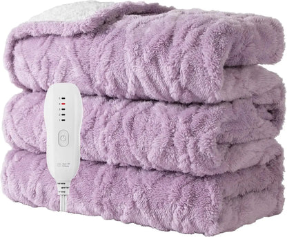 Soft Electric Heated Throw Blanket, 50x60 Inches, 5 Heat Levels with Auto-Off, Machine Washable in Purple - Drovia