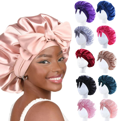 New Silky Bonnet For Sleeping Women Satin Bonnet Hair Bonnet Night Sleep Cap Scarf Wrap For Curly Hair Tie Band For CurlyHat Drovia
