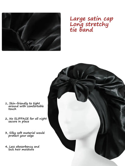 New Silky Bonnet For Sleeping Women Satin Bonnet Hair Bonnet Night Sleep Cap Scarf Wrap For Curly Hair Tie Band For CurlyHat Drovia