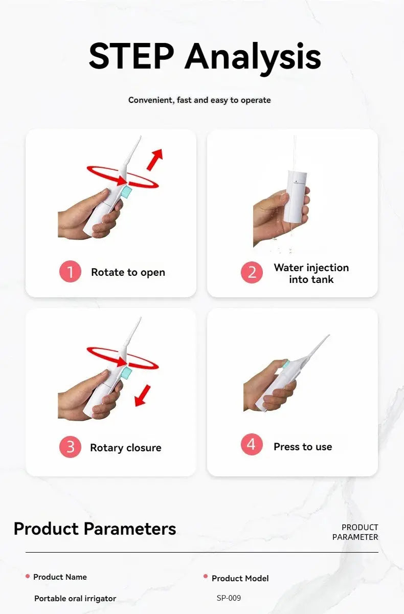 Household High Pressure Oral Irrigator Portable Teeth Clean Water Dental Floss Manual High Pressure Water Toothpick Drovia