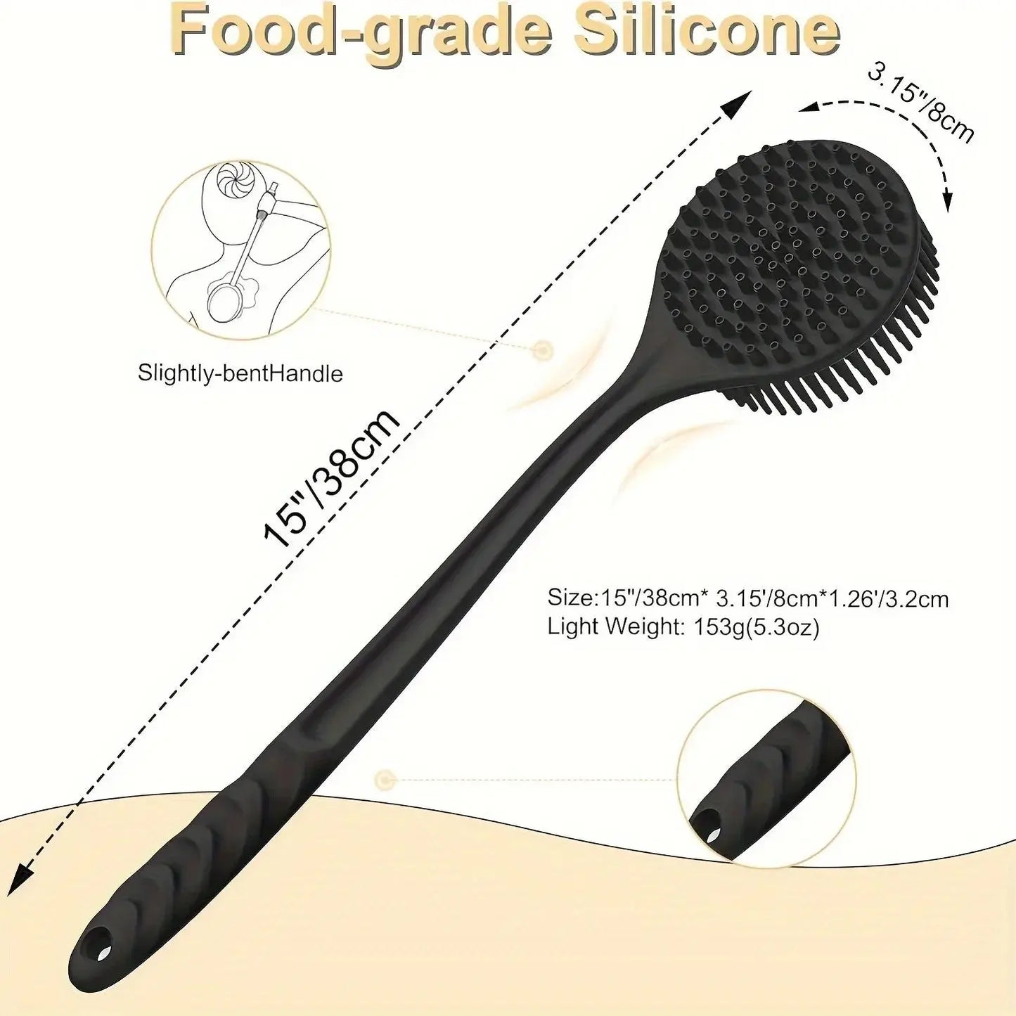 Silicone Back Scrubber Brush for Shower  Long Handle Body Deep Cleansing and Exfoliating Massage Double-Sided Soft Bristles Drovia