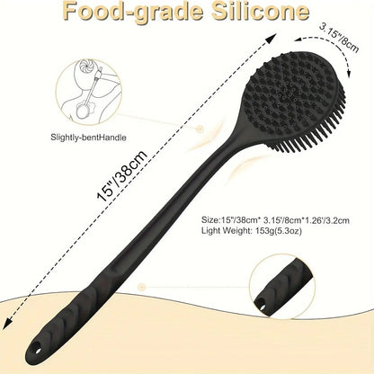 Silicone Back Scrubber Brush for Shower  Long Handle Body Deep Cleansing and Exfoliating Massage Double-Sided Soft Bristles Drovia