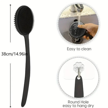 Silicone Back Scrubber Brush for Shower  Long Handle Body Deep Cleansing and Exfoliating Massage Double-Sided Soft Bristles Drovia