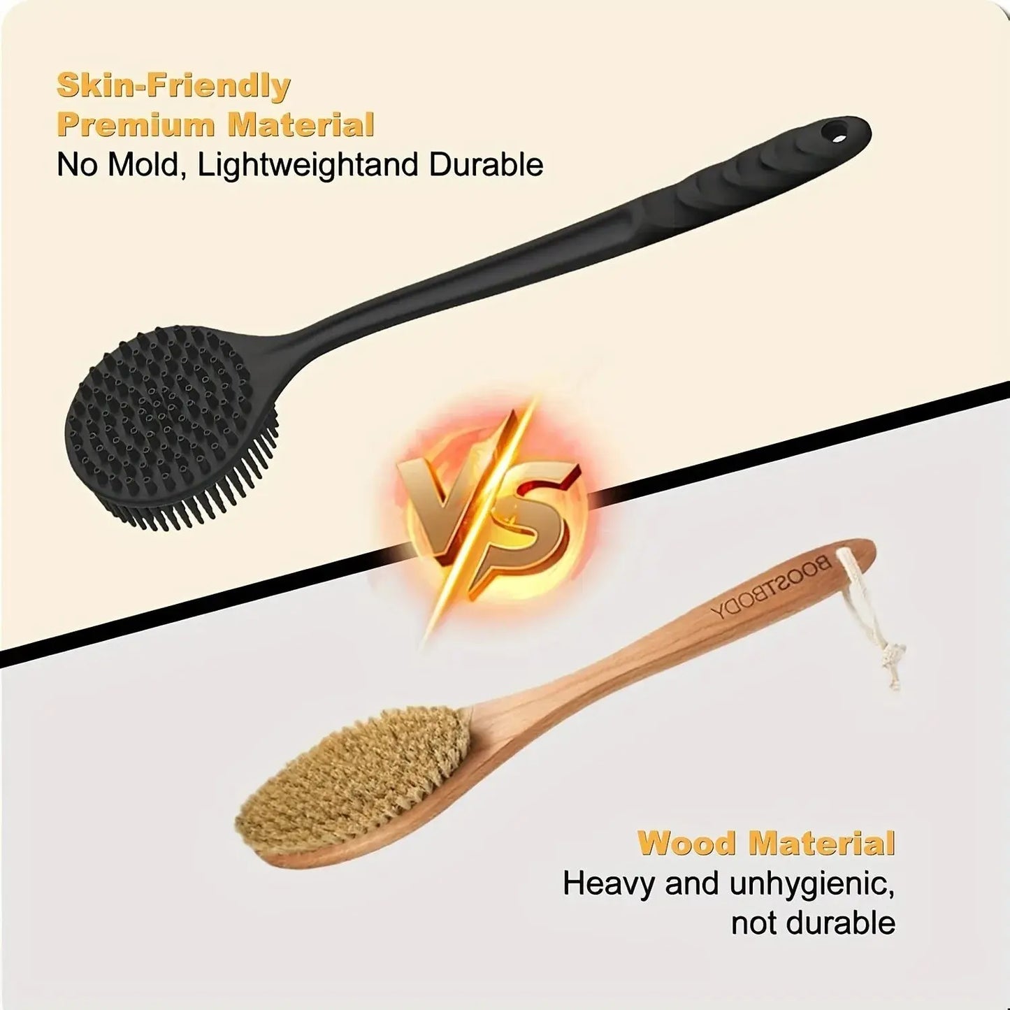 Silicone Back Scrubber Brush for Shower  Long Handle Body Deep Cleansing and Exfoliating Massage Double-Sided Soft Bristles Drovia